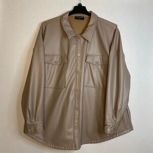 Lane Bryant Shirt‎ Jacket Beige Women's Plus Size 26/28 Shacket Button Up EUC